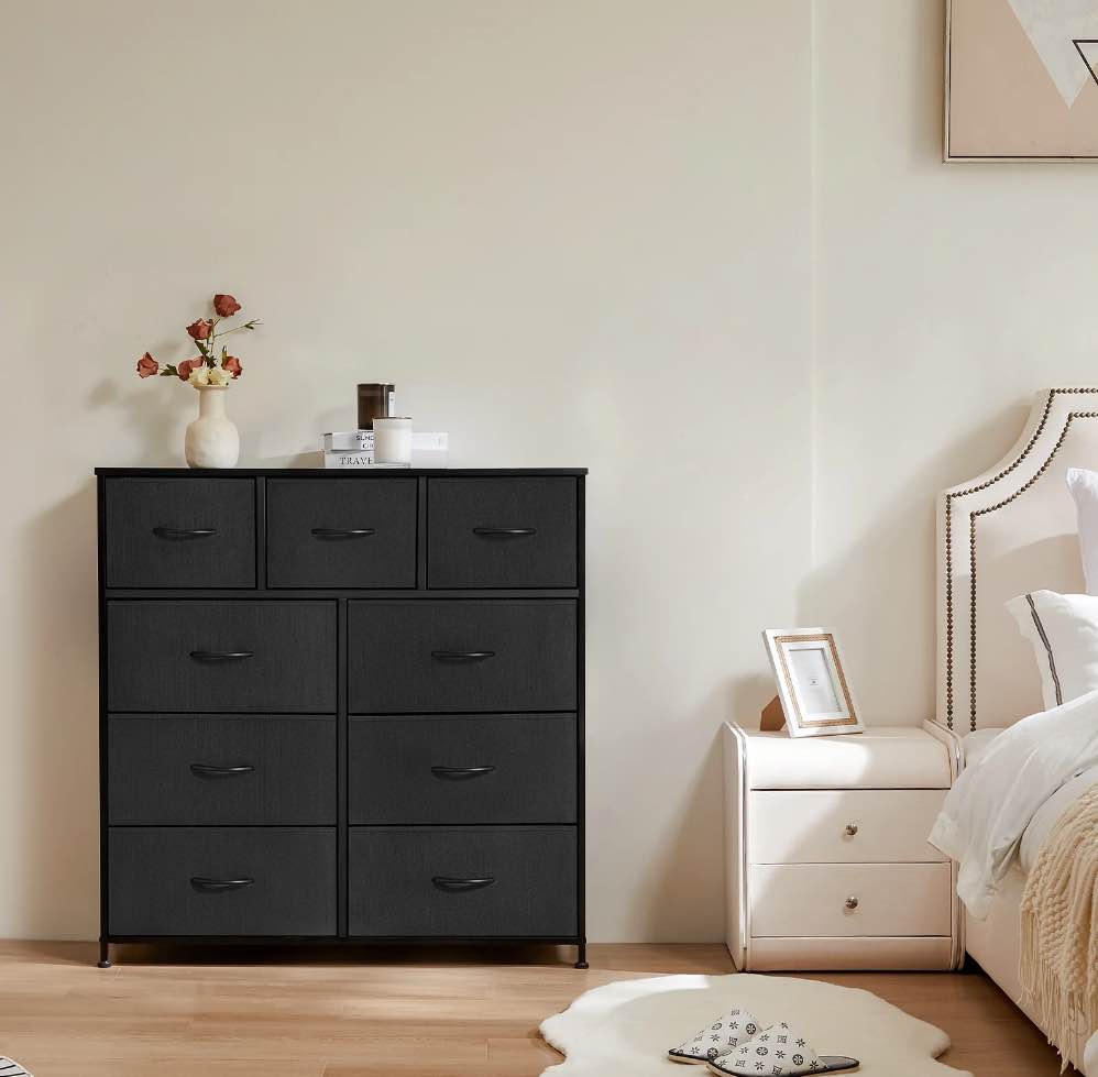 CONCETTA 9-Drawer Fabric Dresser, TV Cabinet Sideboard, Storage Organizer Cabinet for Living Room, Bedroom, Office, Black