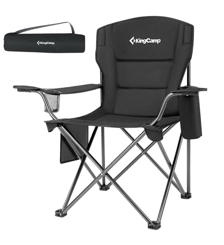 KingCamp Oversized Camping Chairs Heavy Duty Padded Folding Lawn Chair Support 300 lbs for Adults Outdoor Fishing Sports Black