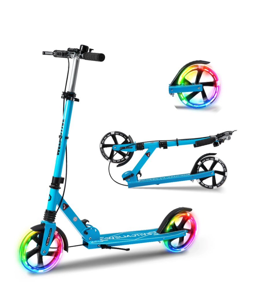 Welmotive Kick Scooter for Kids Ages 6+ Teens & Adults, with front handbrake and Rear Brake, and Adjustable Handlebars, Big Sturdy PU flash Wheels Great Gift & Toy