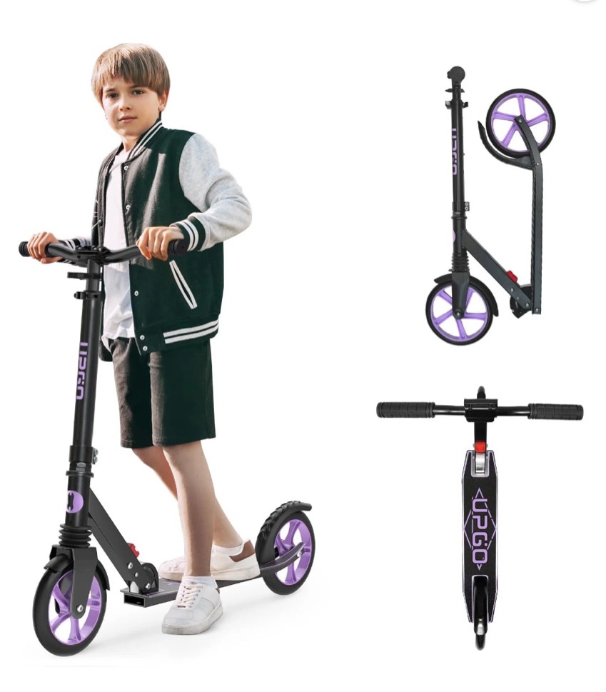 UPGO Kick Scooter for Ages 6+, Kids, Teens & Adults, 240 LB Max Load, Foldable, 8-Inch Wheels,Purple