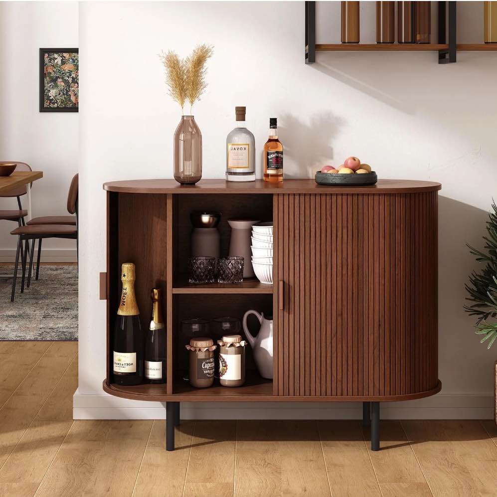 MARNUR Sideboard Buffet Cabinet 40" Storage Cabinet with 2 Sliding Tambour Doors, Adjustable Shelves for Kitchen, Living Room, Hallway, Entryway