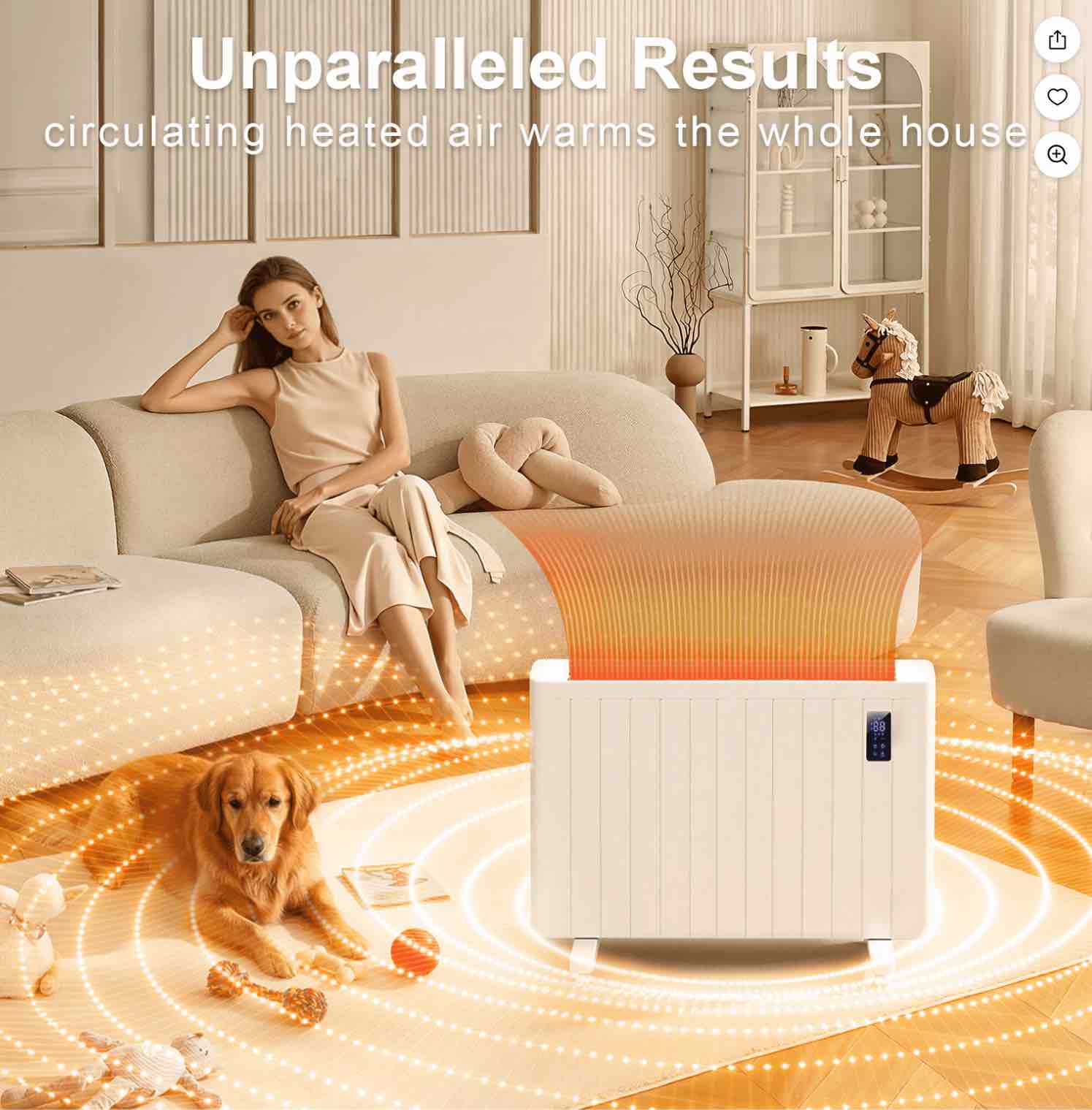 BREEZEHEAT 1500W Panel Space Heater for Bedroom Living Room Home 55-96F ° Knob Control 600 Sq with Fan for Fast Heating