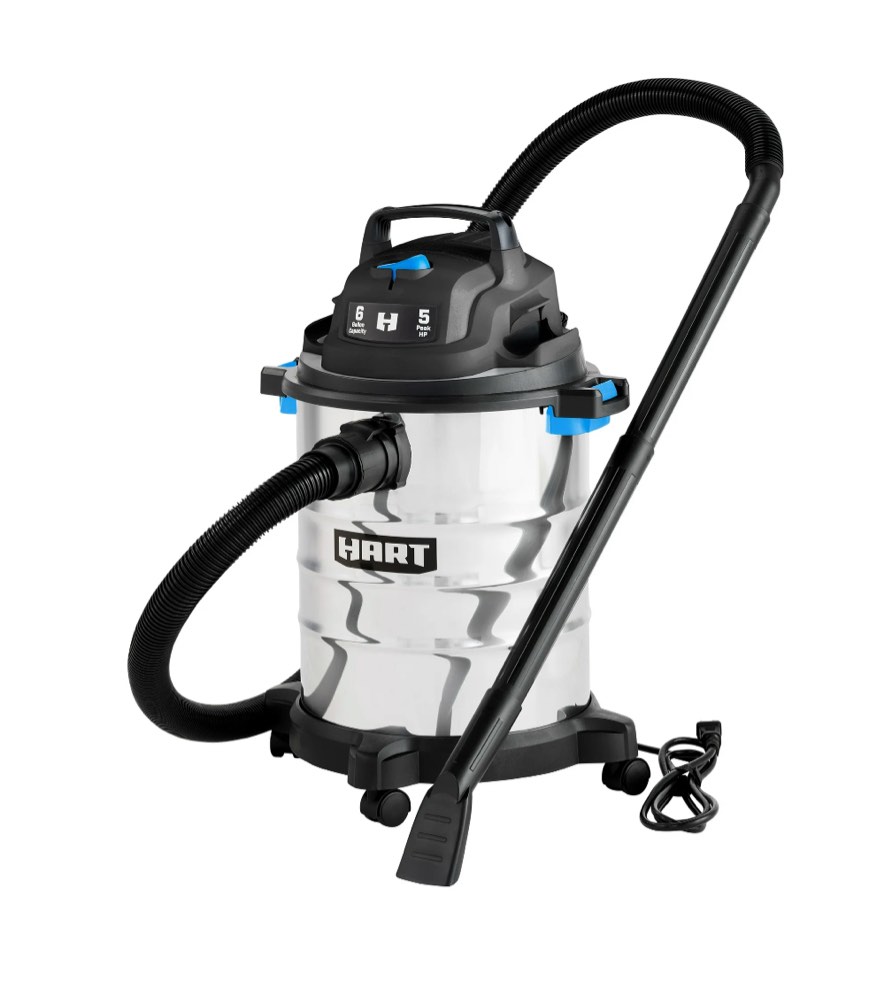 Hart 6 gallon 5 peak HP stainless steel wet/dry vacuum with bonus car cleaning kit, new