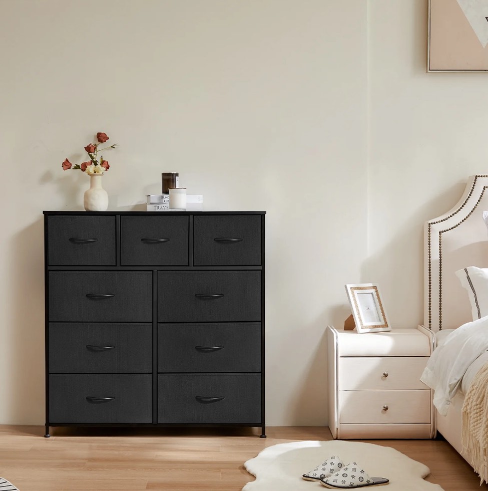 CONCETTA 9-Drawer Fabric Dresser, TV Cabinet Sideboard, Storage Organizer Cabinet for Living Room, Bedroom, Office, Black