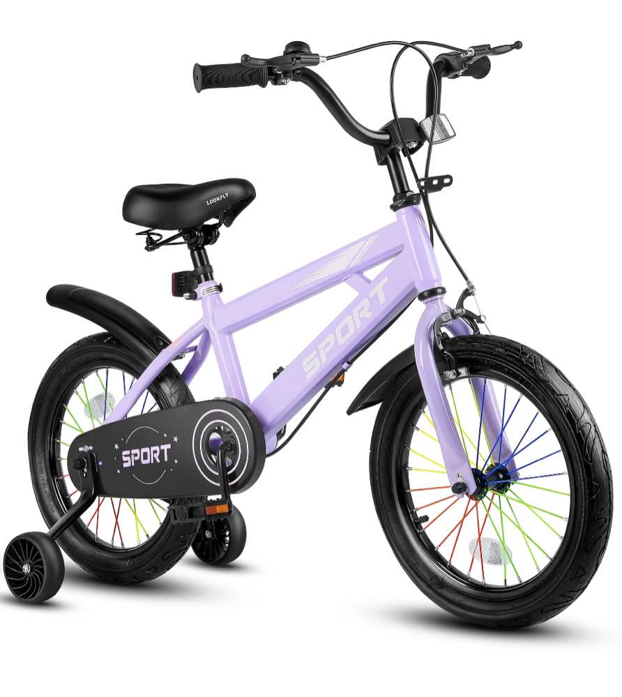 Lookfly 14" Kids Bike for Boys and Girls with Removable Training Wheels,Children's Cicycle,Purple