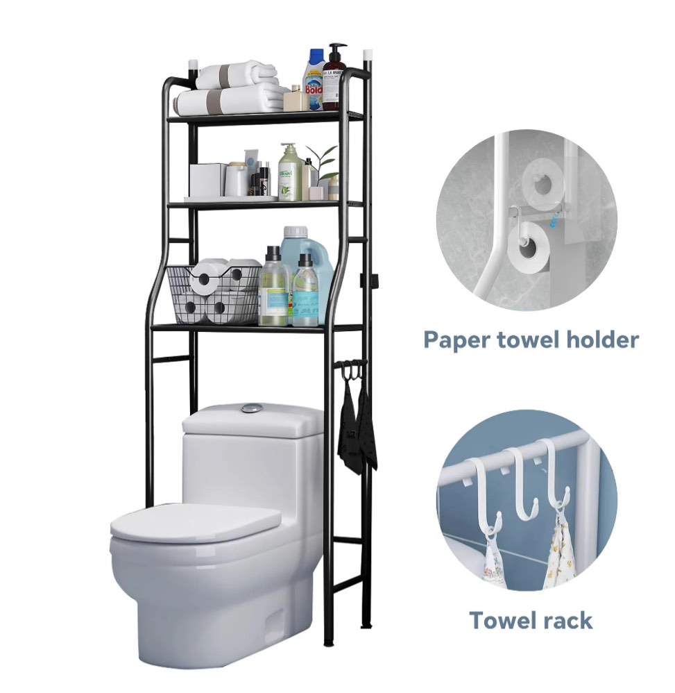 HioHa Over the Toilet Storage Rack, 3 Tier Bathroom Space Saver, Bathroom Corner Stand Storage Organizer Accessories Bathroom Towel Shelf 22"W Black