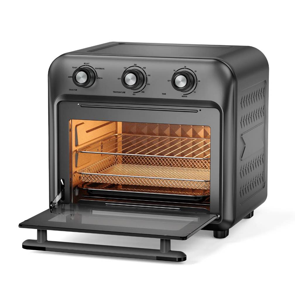 19QT Air Fryer Toaster Oven with Convection, 5-in-1 Countertop Cooker, Visible Window, Oil Free, 1500W, Black