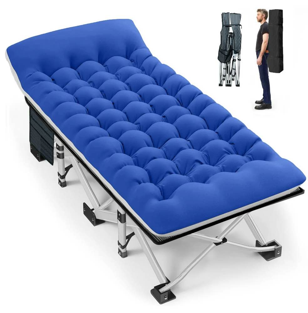 GVDV Folding Camping Cot with 2 Sided Comfort Mattress, Double Layer Oxford Fabric Folding Bed, Portable Sleeping Bed Cot for Camp Office Nap Beach Travel