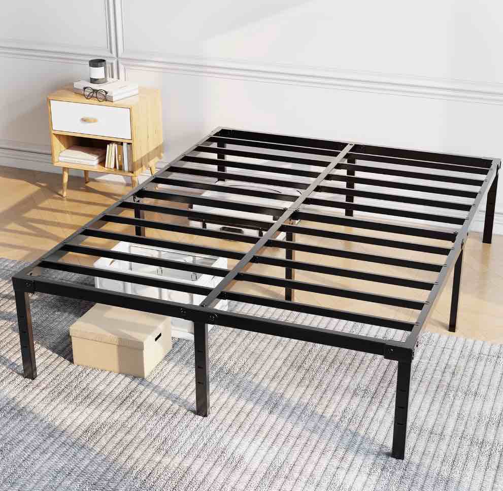 Capri Full Bed Frame, 18 inch High Metal Platform Bed Frame, 2200 LBS Weight Capacity, Heavy Duty, Noise Free, Easy Assembly, Black
