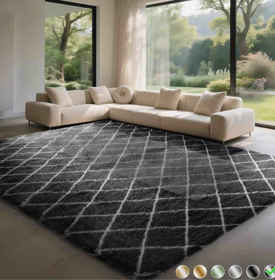 CozyDesg Shag Area Rugs,5'x7' Soft Fluffy Shaggy Carpet for Living Room,Large Rug for Bedroom Dining Room Home Decor Room Decor,Black & White