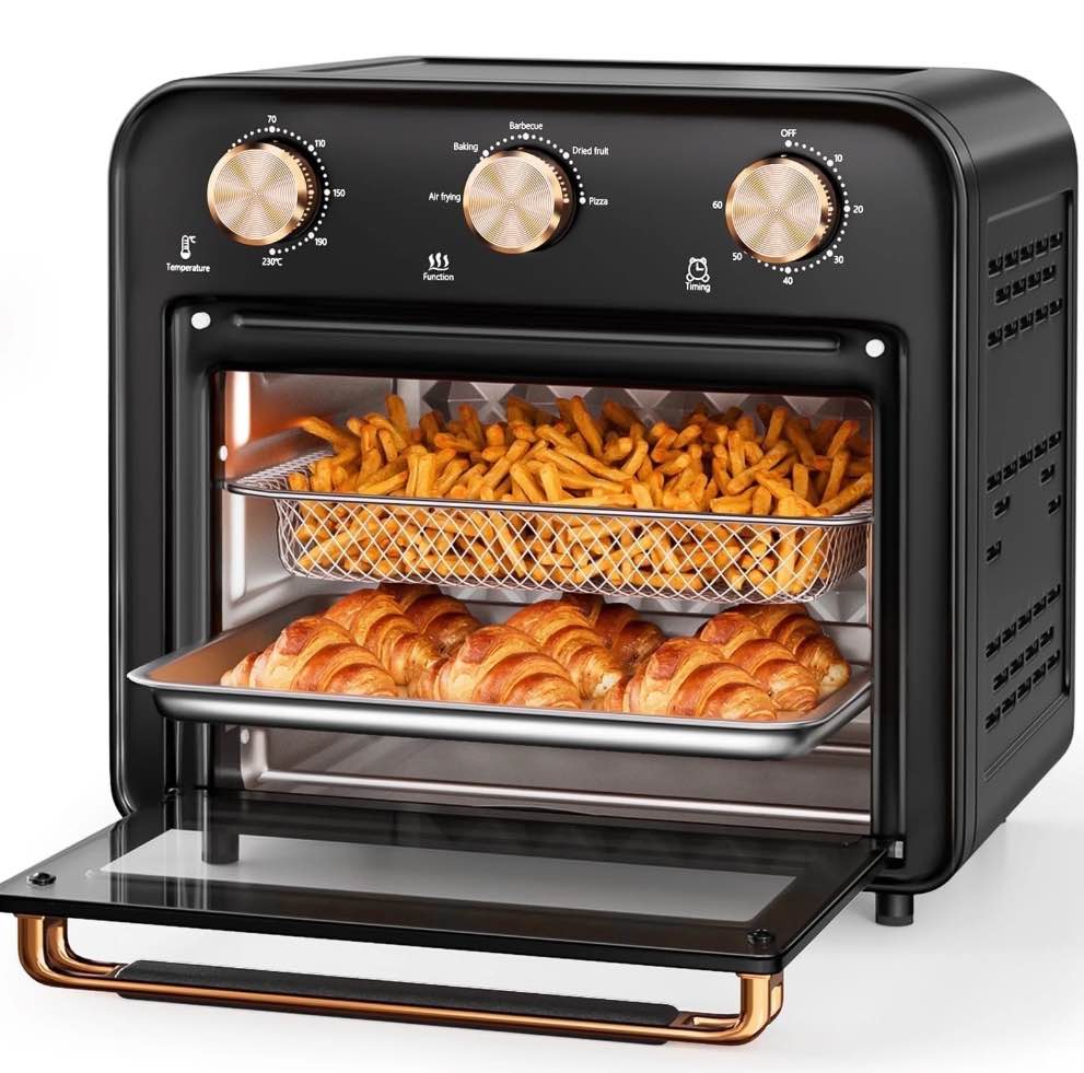 TINANA 5-in-1 Air Fryer Toaster Oven Countertop, 1300W 17 Qt, 4-Slice Convection Ovens Combo, Oil-Less Air Fry, Roast, Bake Broil Toast, Dried Fruit, Timer, Stainless Steel