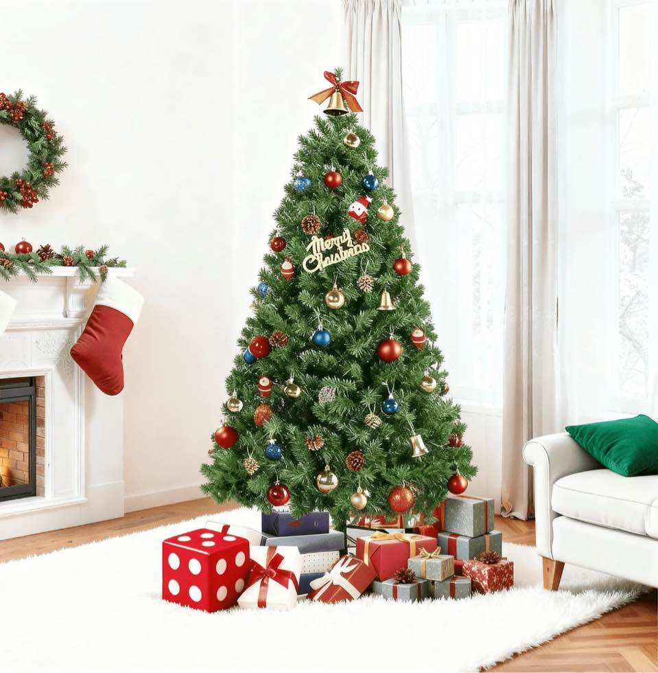 4.5Ft Pre-Lit Artificial Christmas Tree Prelighted Fake Xmas Tree with Foldable Metal Stand,350 Branch Tips,100 Warm White Lights,Green