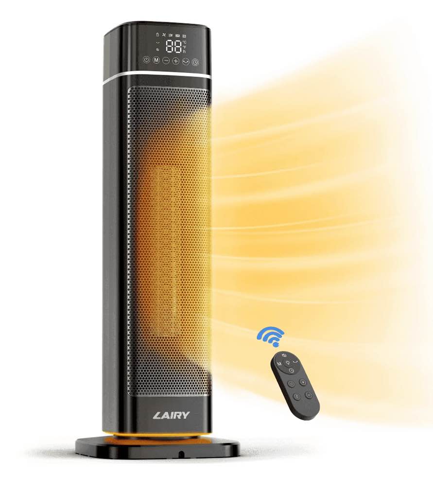Lairy 24inch Space Heater for Indoor Use, 1500W Fast Electric Ceramic Tower Heaters with Thermostat,3 Modes, Eco, Black