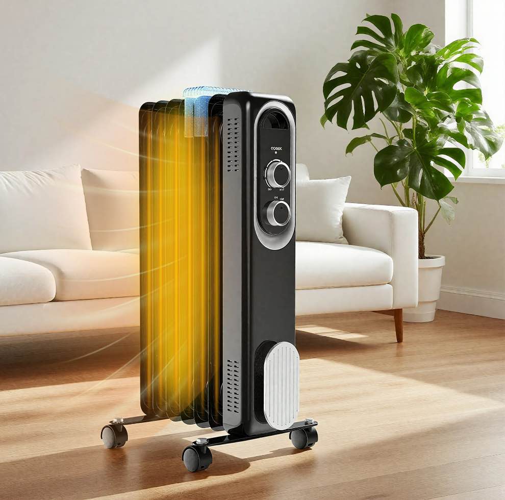 CONCETTA Portable Electric Oil Heater, 1500W Oil Filled Radiator with Adjustable Thermostat, Overheat and Tip-Over Protection, Quiet Heating for Home, Black