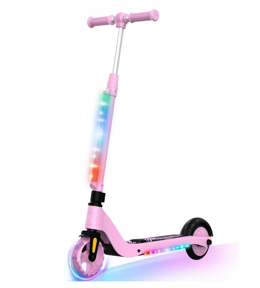EVERCROSS Electric Scooter for Kids Ages 4+, 5 mph & 40 mins of Ride, LED Colorful Lights, Adjustable Height and Lightweight, Gift for Kids, Pink