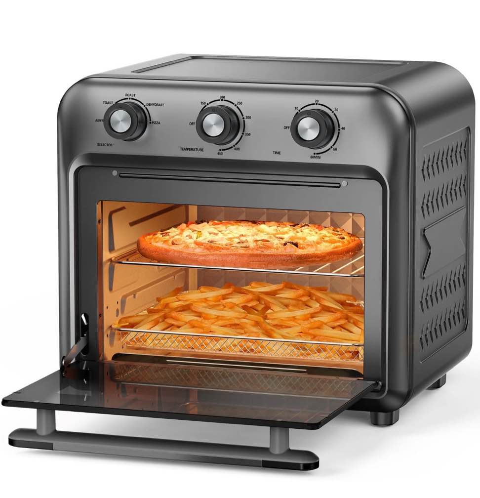 19QT Air Fryer Toaster Oven with Convection, 5-in-1 Countertop Cooker, Visible Window, Oil Free, 1500W, Black