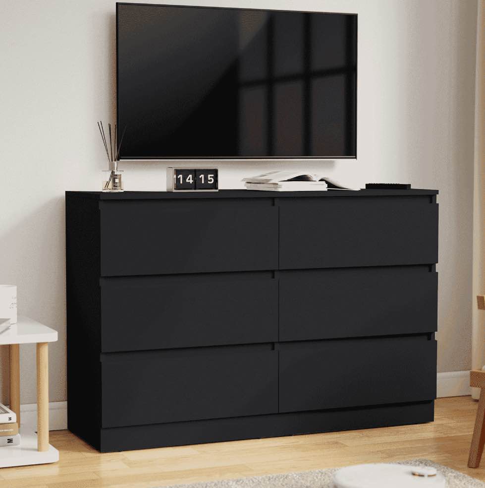 Hommpa Black 6 Drawers Dresser for Bedroom, Chest of Drawers TV Stand Dresser for Closet, Wooden Modern Storage Cabinet for Women Living Room Furniture