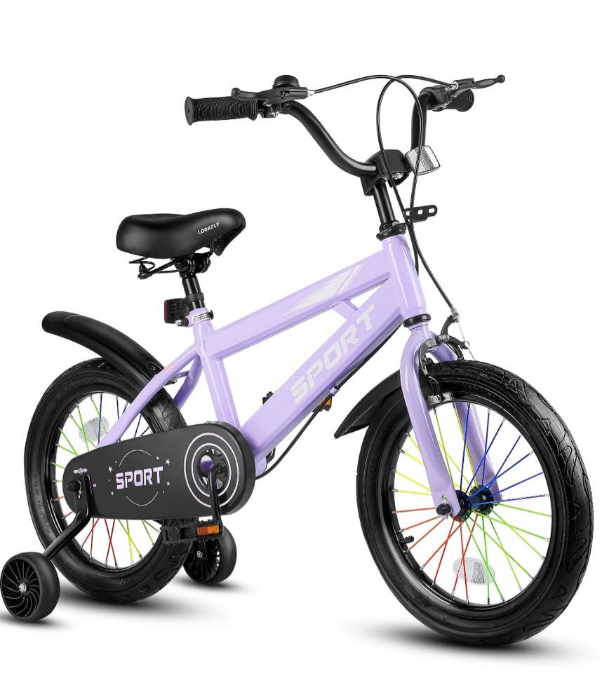 Lookfly 14" Kids Bike for Boys and Girls with Removable Training Wheels,Children's Cicycle,Purple
