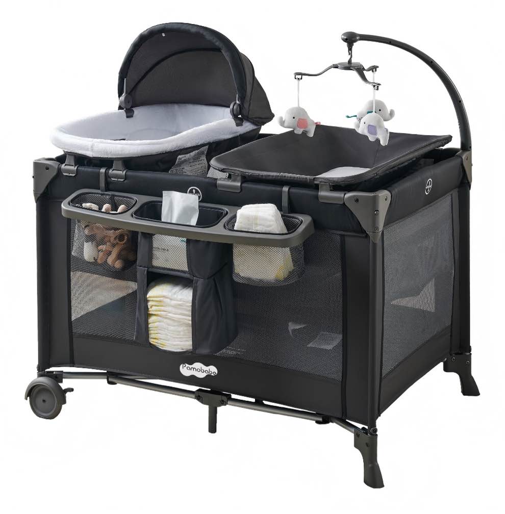 Pamo Babe 4-in-1 Baby Playard with Bassinet & Changing Table for Newborn