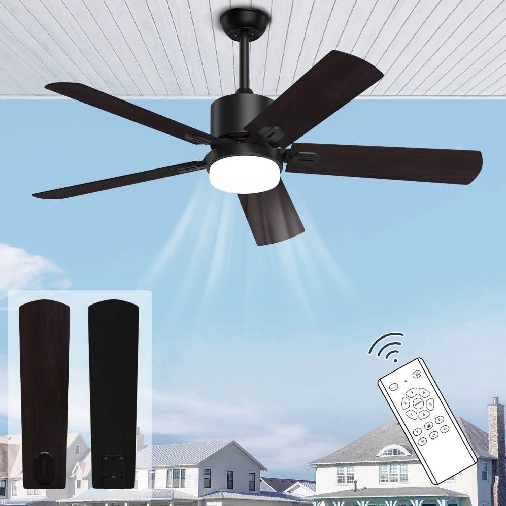 SKEVEN 52'' Ceiling Fan with Remote, 6 Speed Control Reversible DC Motor 5 Blades Fan for Patio Bedroom Living Room