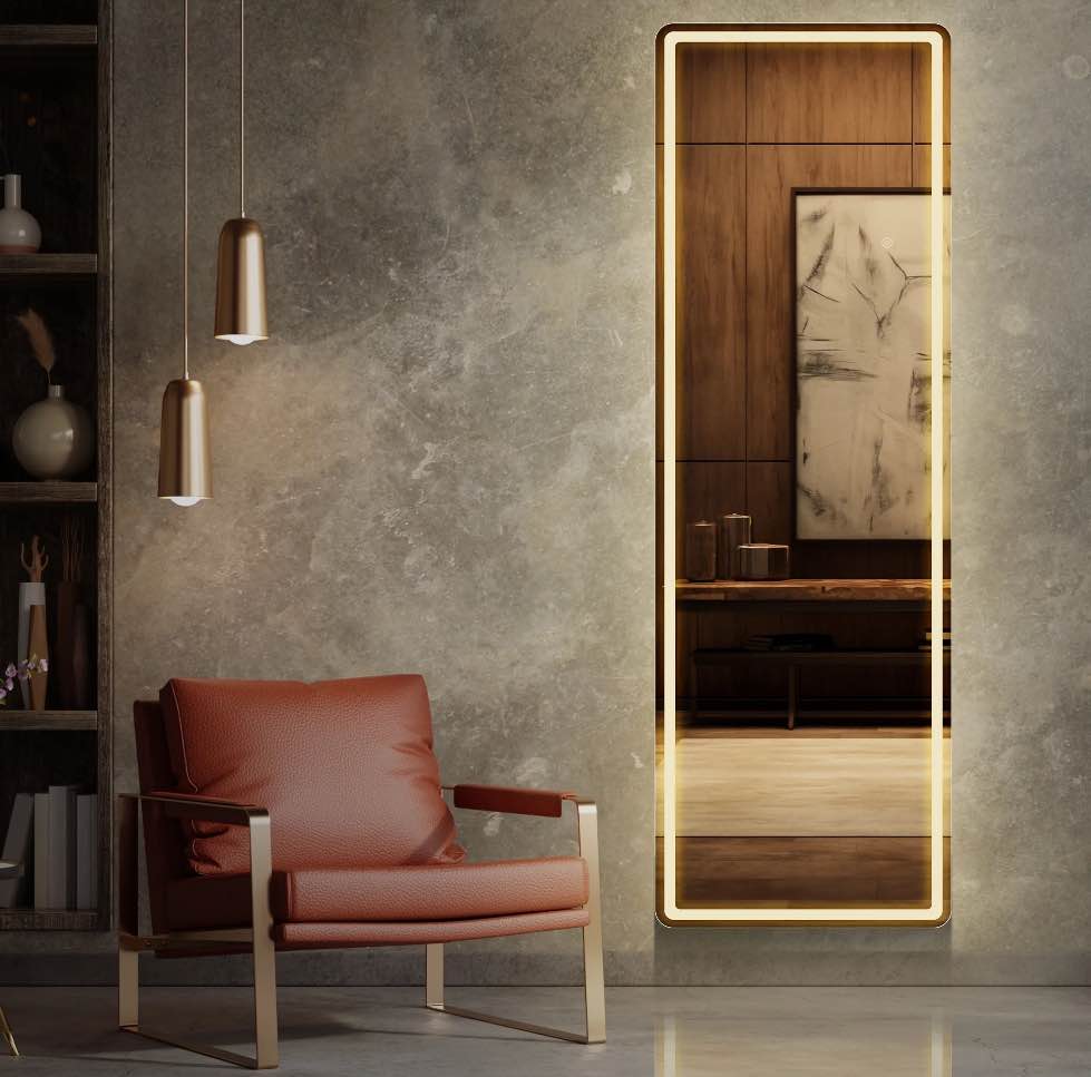 EDX Led Full Body Mirror 64 x 21 Rectangle Wall Mounted Free Standing Leaning for Home  White