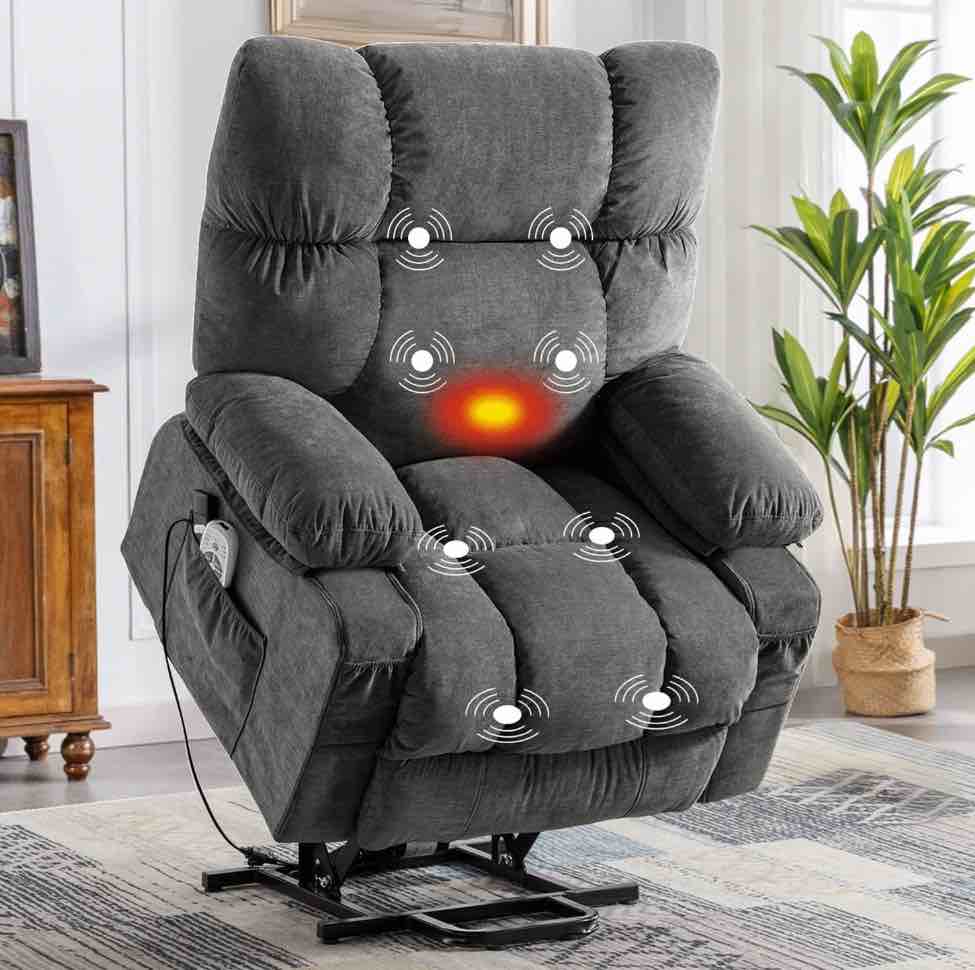 JONPONY Power Lift Recliner Chair Recliners for Elderly with Heat and Massage Recliner Chair for Living Room with Infinite Position and Side Pocket,USB Charge Port,Grey