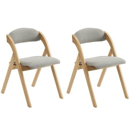 Ktaxon Folding Chairs Rubber Wood Frame Foldable Event Chairs Padded Diner Chairs for Office and Party Reading Dining Set of 2 Nature