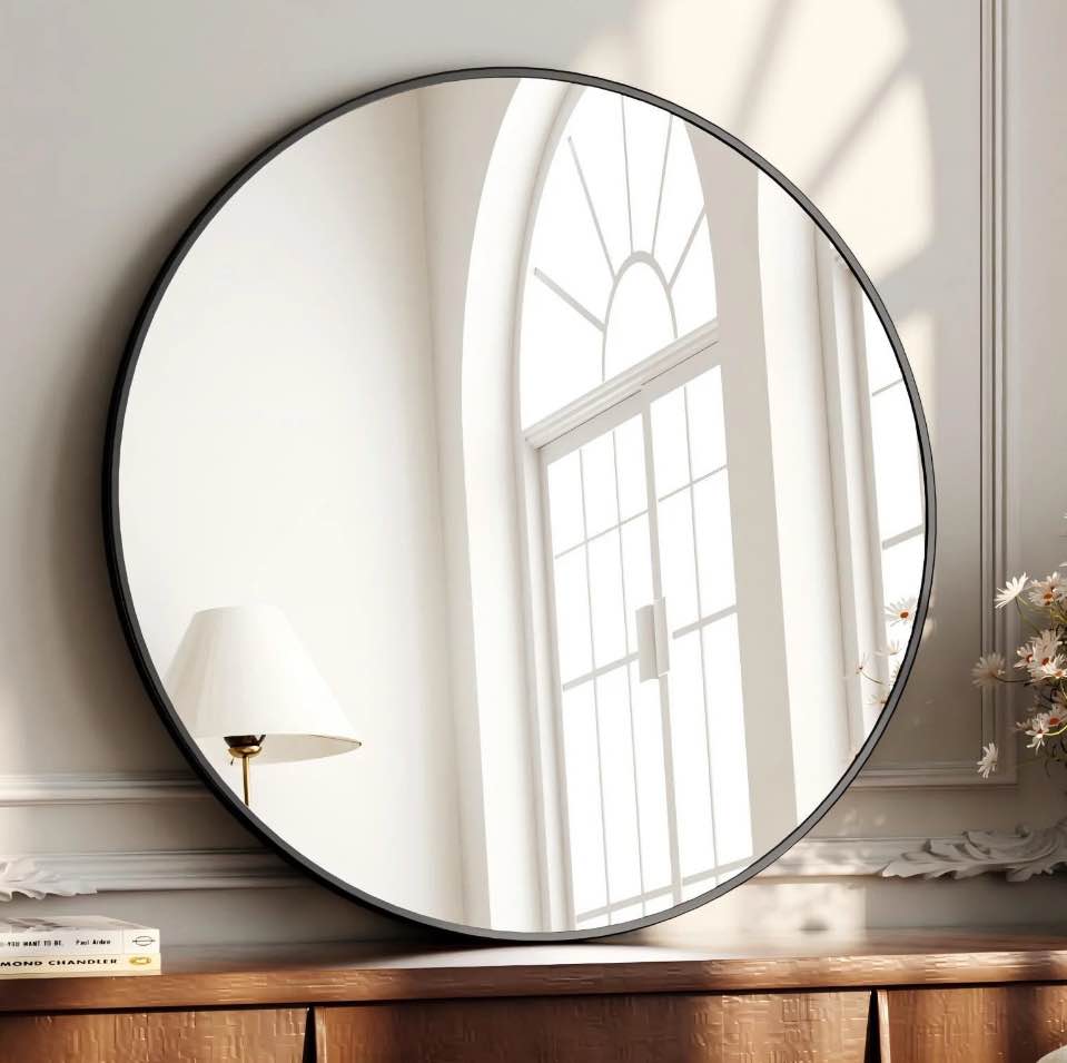 YVANLA 24" Rounded Bathroom Wall Mirror Vanity Mirror,Black