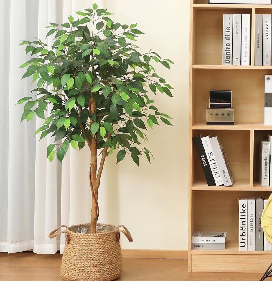 DR.Planzen 4 feet Artificial Ficus Tree, Tall Lifelike Greenery with Natural Wood Trunk for Living Room, office floor and corner decor