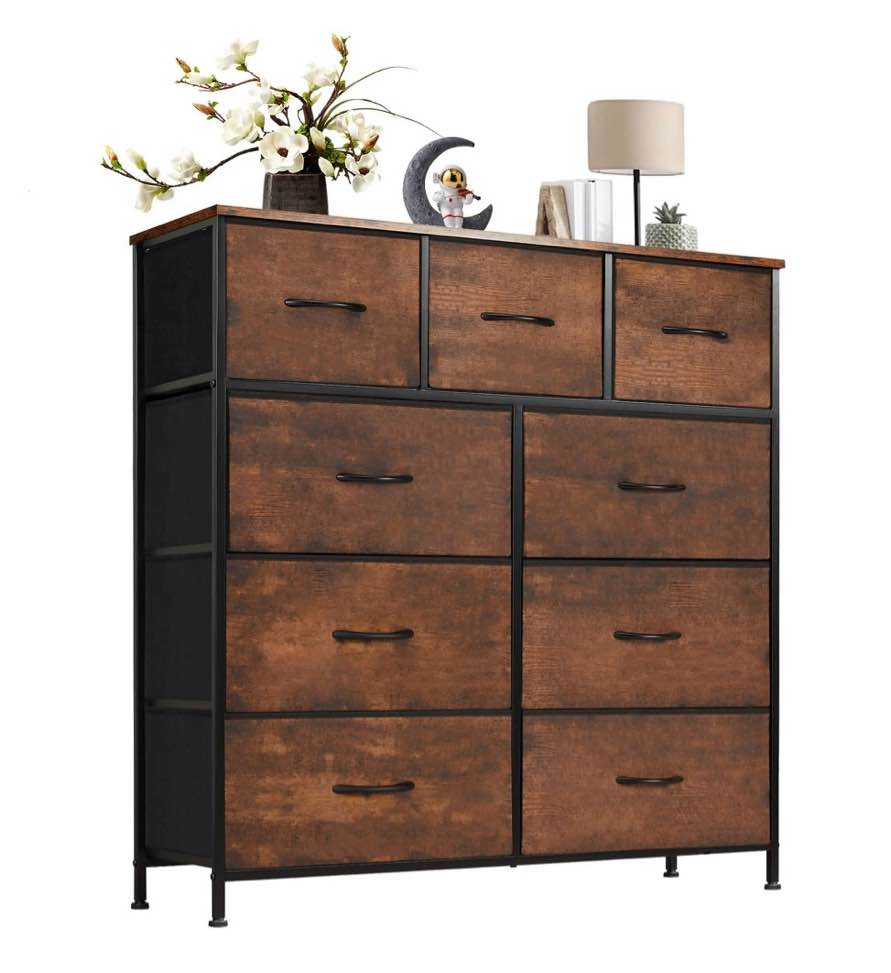 CONCETTA 9-Drawer Fabric Dresser, TV Cabinet Sideboard, Storage Organizer Cabinet for Living Room, Bedroom, Office, Rust