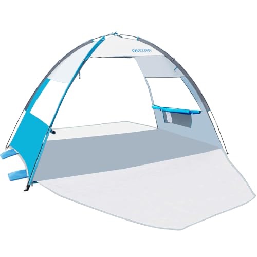 OutdoorMaster Beach Tent Sun Shelter with 2 Ventilated Doors, UPF50+ Easy Setup Beach Tent Canopy for 3 Person, Lightweight & Portable Family Beach Um