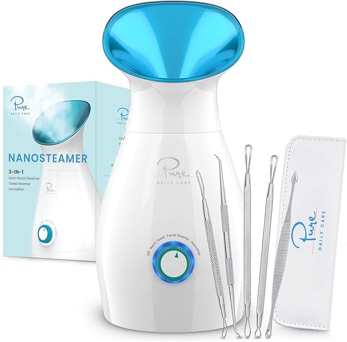 Pure Daily Care NanoSteamer Large 3-in-1 Nano Ionic Facial Steamer with Precise Temp Control - Humid