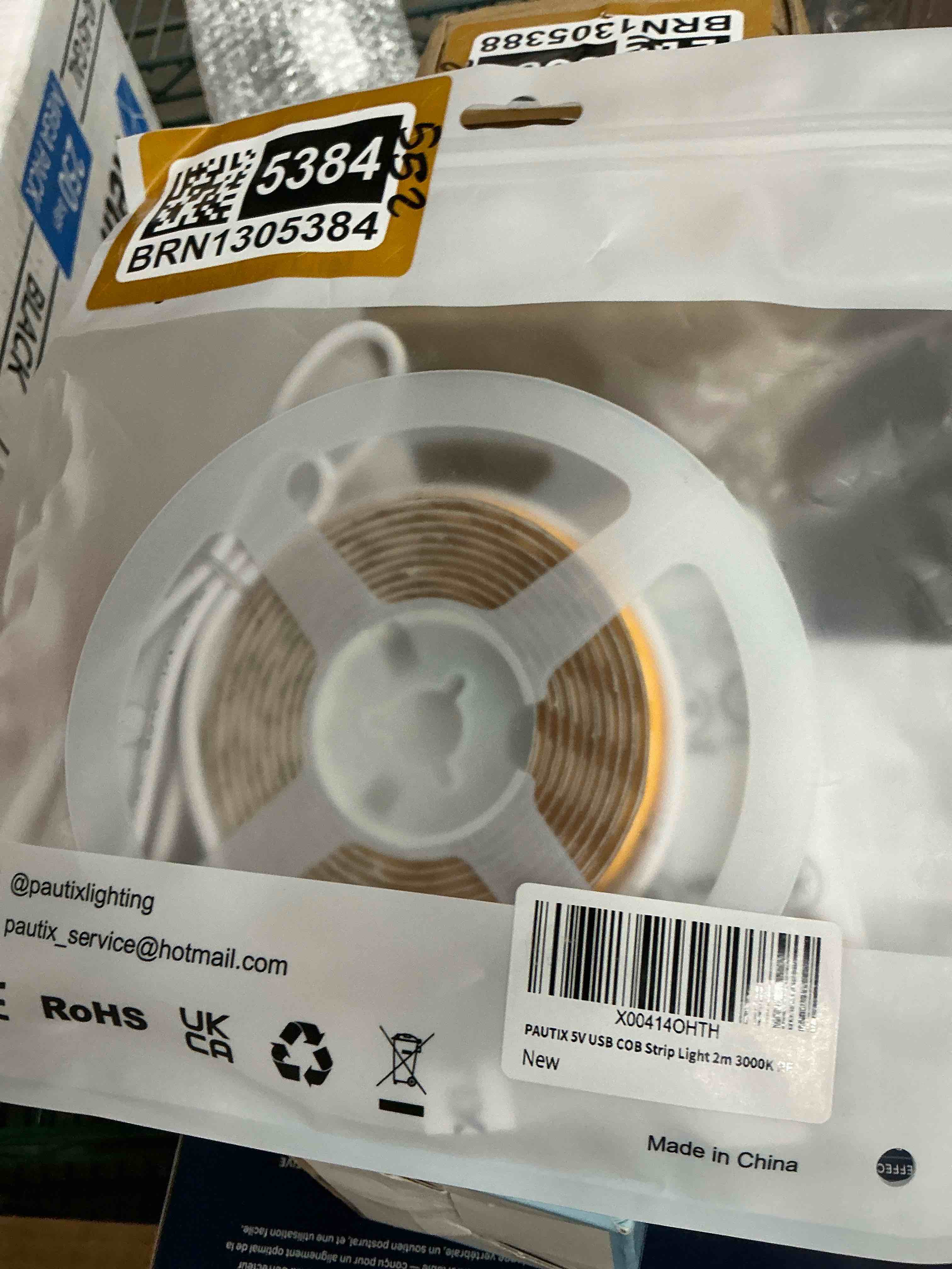 Condition photo showing New/Like New for PAUTIX 5V USB COB LED Strip Light 6.56ft/2m 1200lm, 640LEDs Dimmable 3000K Warm White CRI90+ with RF Remote TV Backlight,Flexible Under Cabinet Tape Light for Bedroom,Kitchen,Home,Office DIY Lighting
