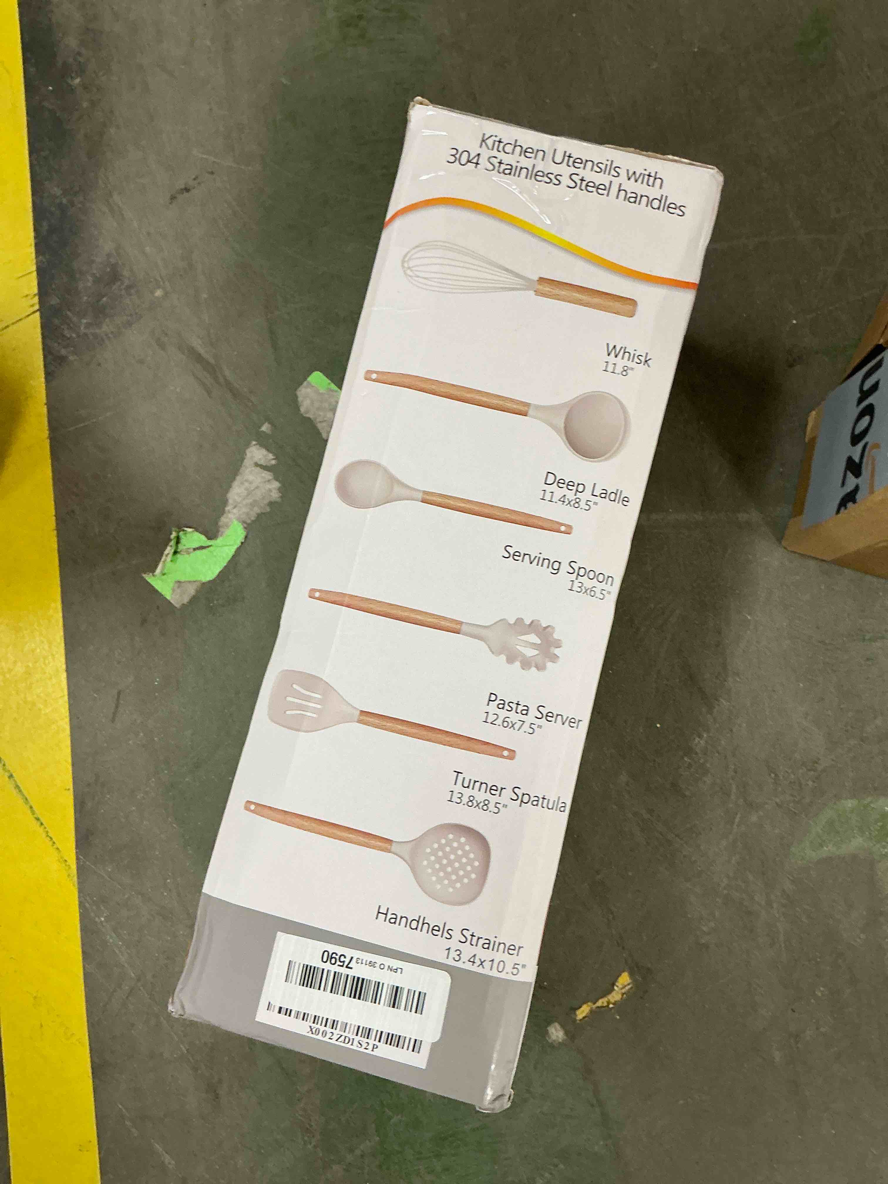 Condition photo showing New/Like New for Kitchen Utensils Set- 35 PCs Cooking Utensils with Grater,Tongs, Spoon Spatula &Turner Made of Heat Resistant Food Grade Silicone and Wooden Handles Kitchen Gadgets Tools Set for Nonstick Cookware Khaki