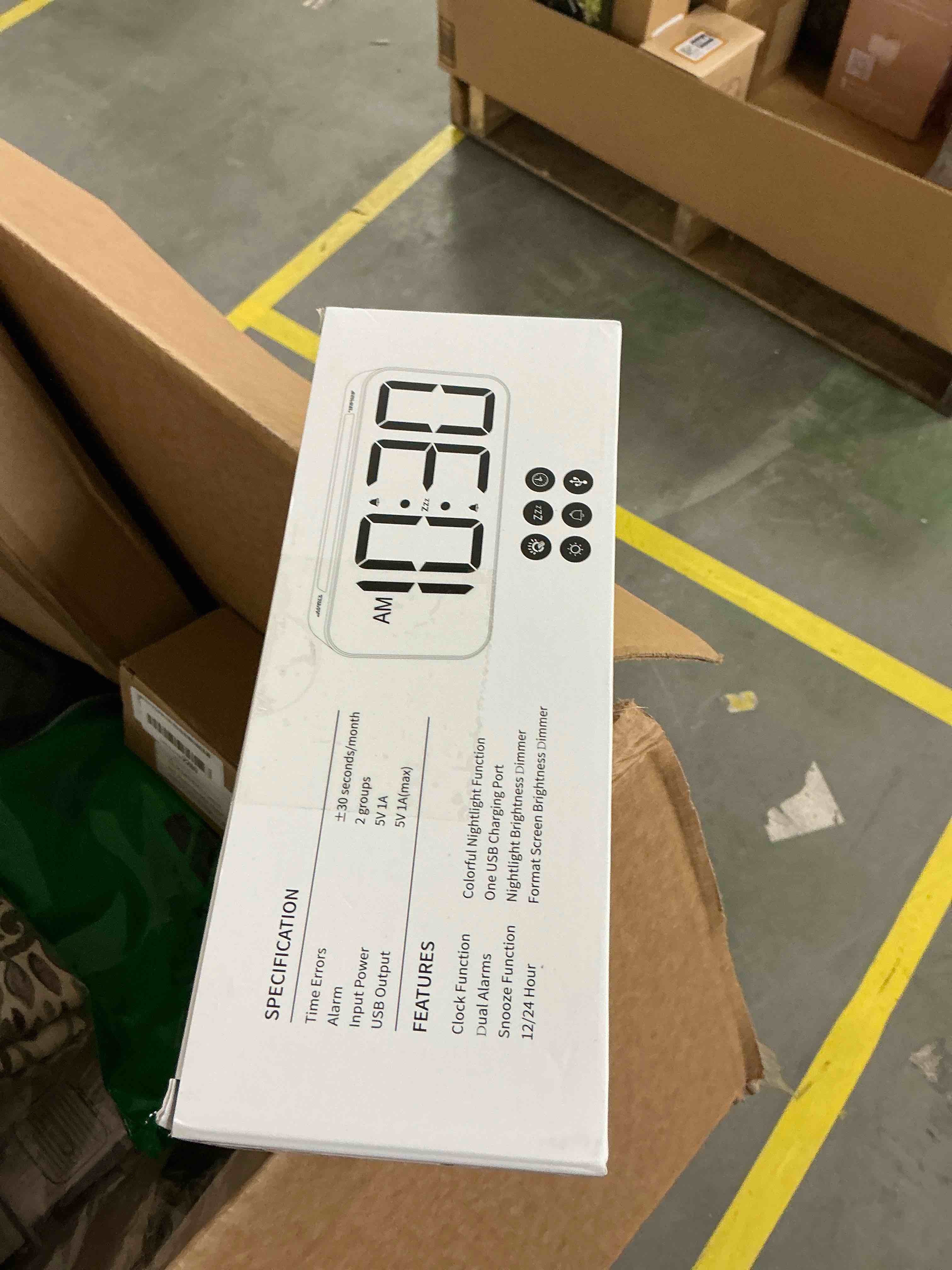 Condition photo showing New/Like New for Loud Alarm Clocks for Bedrooms Heavy Sleepers, Plug-in Digital Bedside Clock with Night Light, Large Display, Dual Alarm, Snooze, Dimmable for Kids Teens Boys Girls Rgb