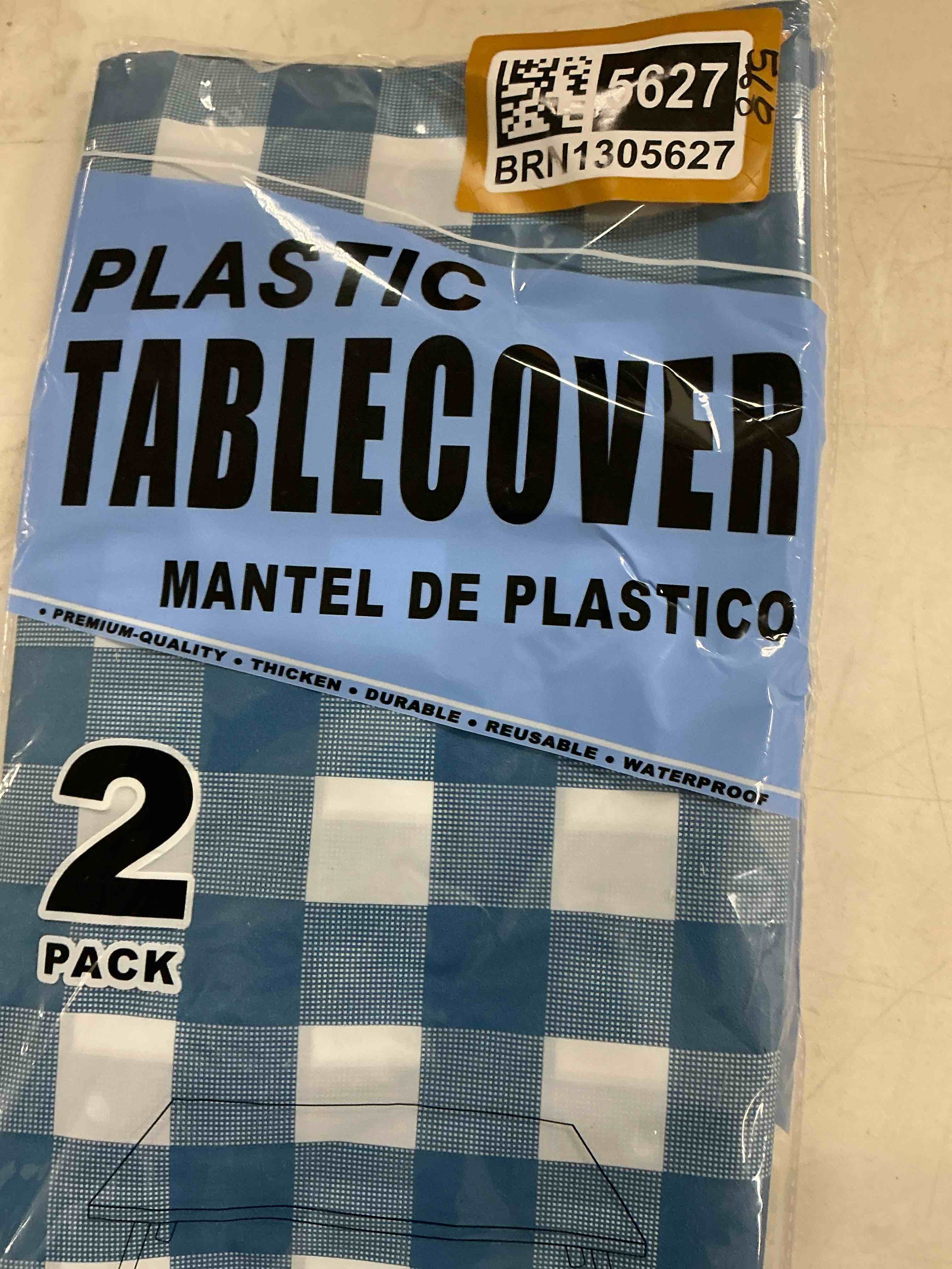 Condition photo showing New/Like New for 2 Pack Blue Gingham Checkered Premium Plastic Tablecloth Rectangle 54 x 108 Inches Reusable Ocean Blue Buffalo Plaid Decorative Table Cover for Dining, Wedding, Party, Indoor and Outdoor H02 Blue Check Rectangle 54"x108"