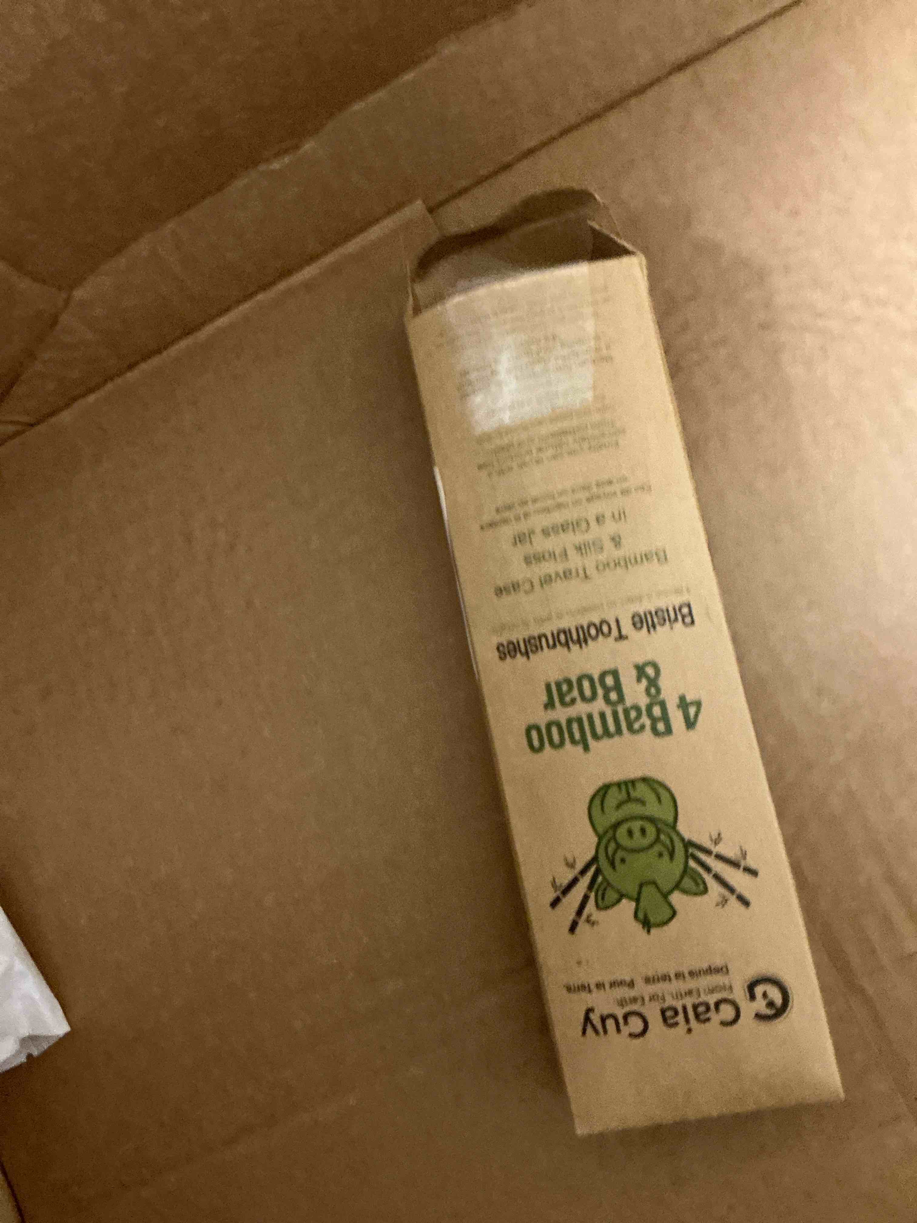 Condition photo showing New/Like New for Gaia Guy Bamboo and Boar Bristle Toothbrush (4 Pack) + Travel Case & Silk Dental Floss | 100% Compostable Bristles and Floss | Eco-Friendly Dental Set | Biodegradable & Compostable Wooden Toothbrushes