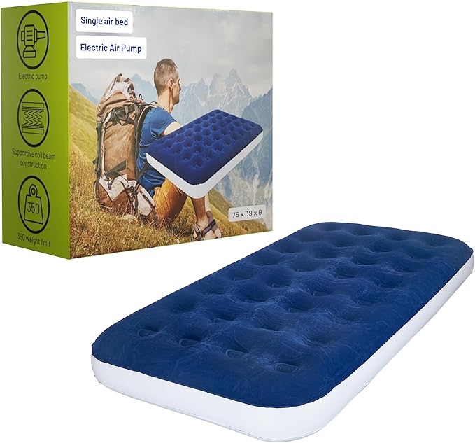 Condition photo showing New/Like New for Treaton, 9-Inch Durable Luxury Inflatable Air Mattress with Comfort Coil Technology and High Capacity Pump, Good for Camping, Home and Portable Travel, Twin, Blue