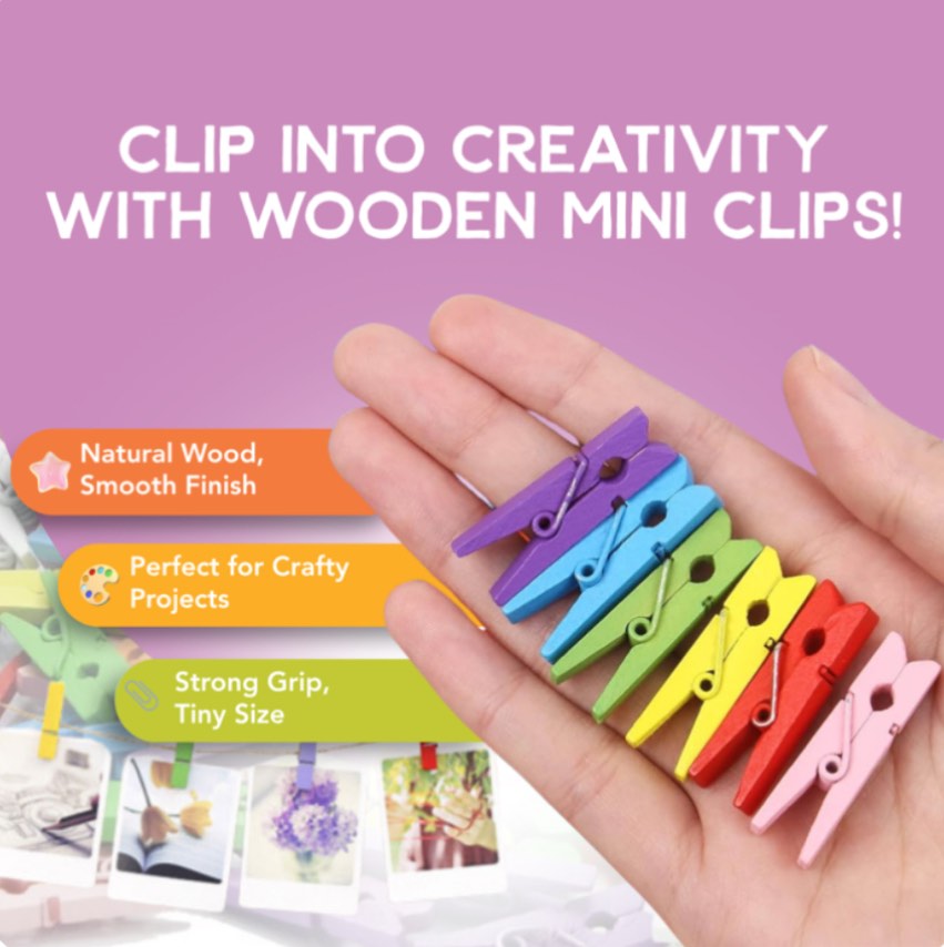 Condition photo showing Good Condition for Incraftables 100 Mini Wooden Clothespins – 1" Colored Craft Clips for Photos, Card, & DIY Decorations - Natural Birch pins for Artwork, Laundry, Scrapbooking & More