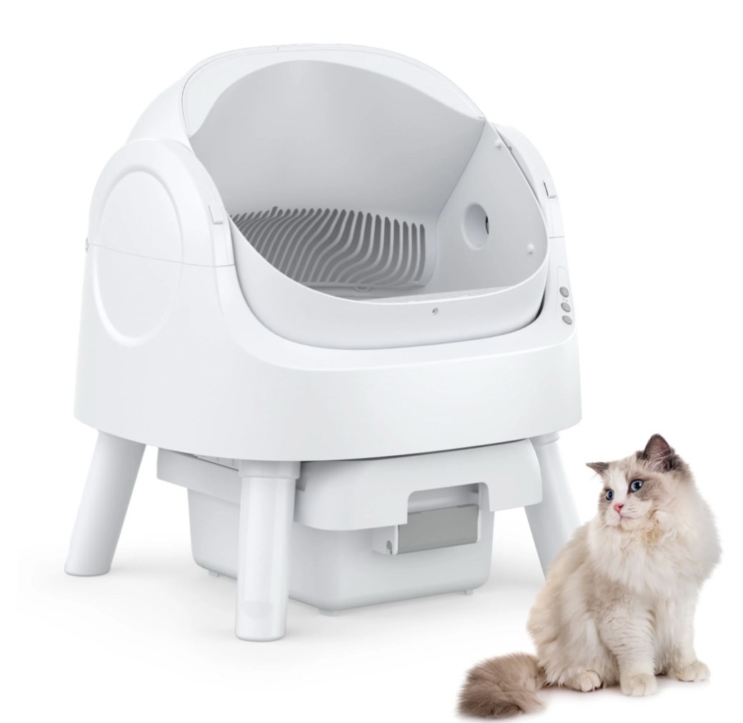 PetPivot Automatic Cat Litter Box Self-Cleaning with Safety Protection, Mat and Trash Bags Included, White