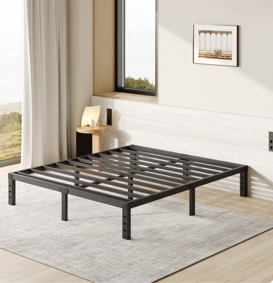 FSCHOS 12 Inch Queen Size Bed Frame, Heavy Duty Metal Platform, No Box Spring Needed, Easy Assembly, Black