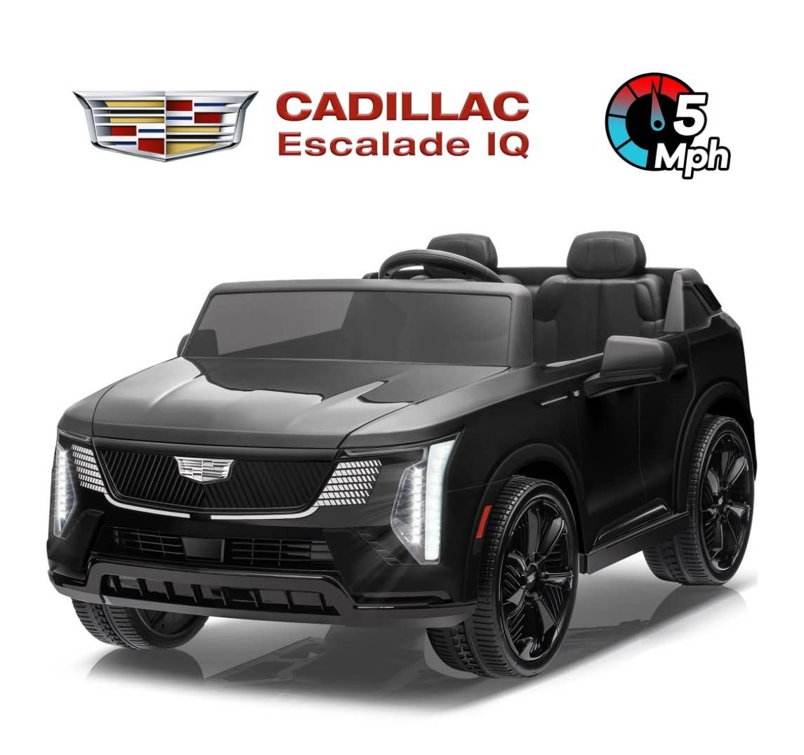 24V 2 Seater Ride on Cars, Licensed Cadillac Escalade IQ Powered Ride on Toys Truck with Remote Control, 4 Wheels Spring Suspension, Bluetooth, LED Light, Electric Cars for Kids Ages 3-8 Gifts, Black