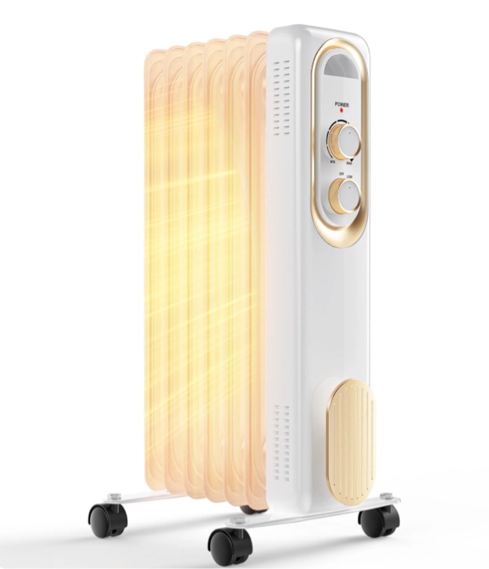 MCQ Oil Filled Radiator Heater for Indoor Use, 1500W with Adjustable Thermostat, for Office Bedroom Home,White