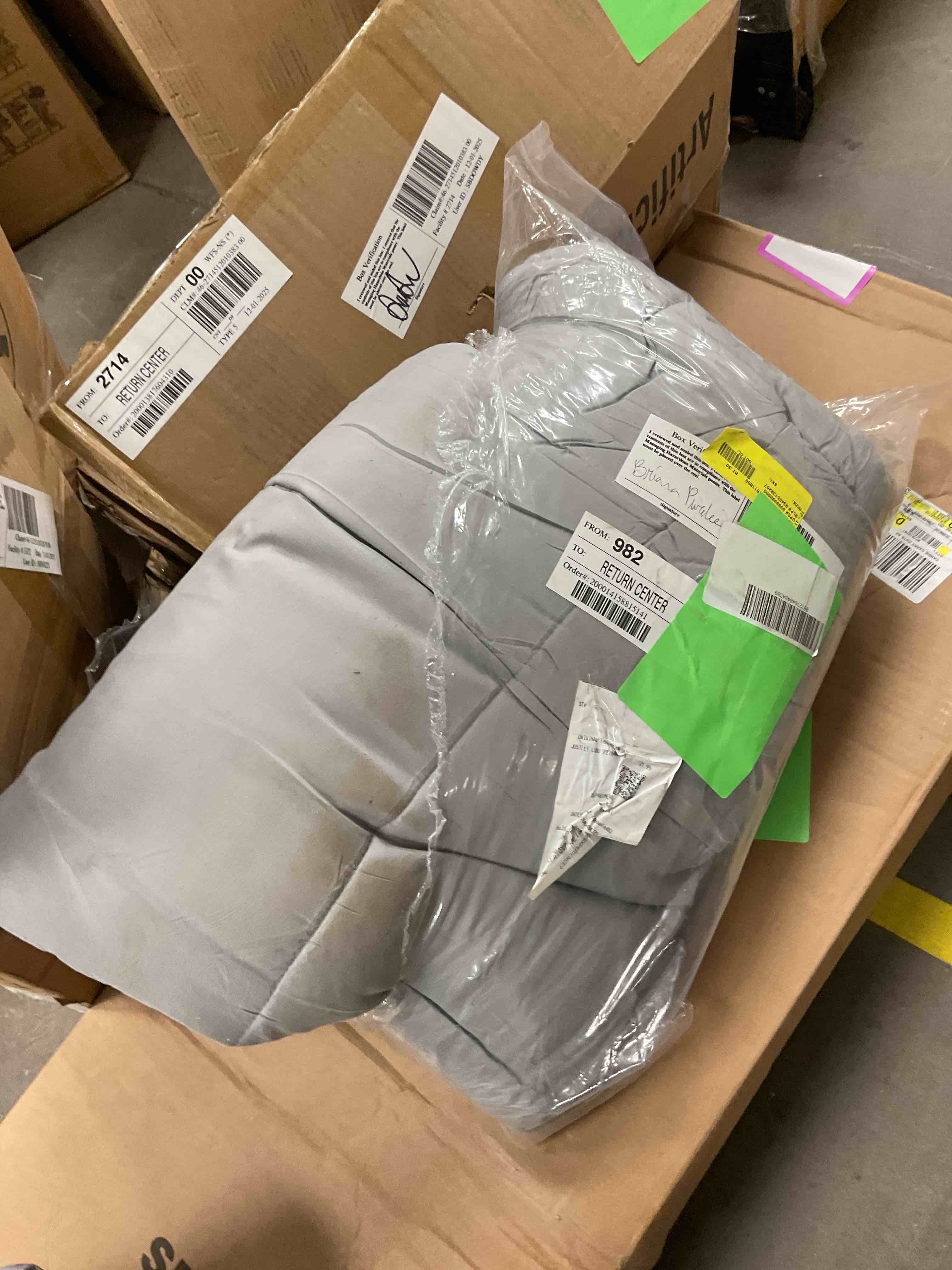 Condition photo showing As Is for JUSTLET Luxury Solid Down Alternative Machine Washable Light Gray Comforters, Queen