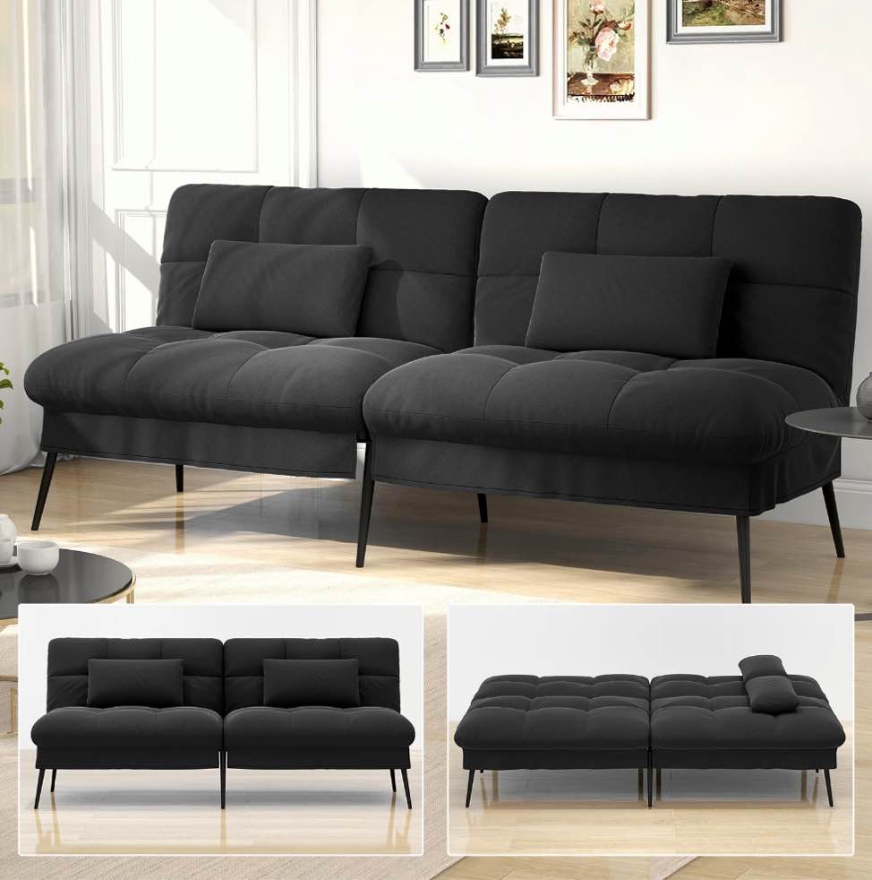 COMHOMA Convertible Futon Sofa Bed 72? W Large Size Upholstered Futon Couch Fabric Sleeper Sofa,Black