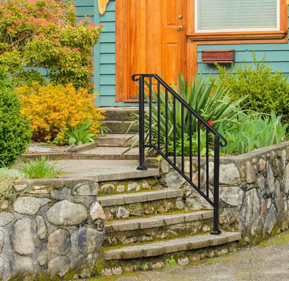 Zimtown Outdoor Iron Handrail with Powder Coating for 3-4 Steps, Matte Black Finish