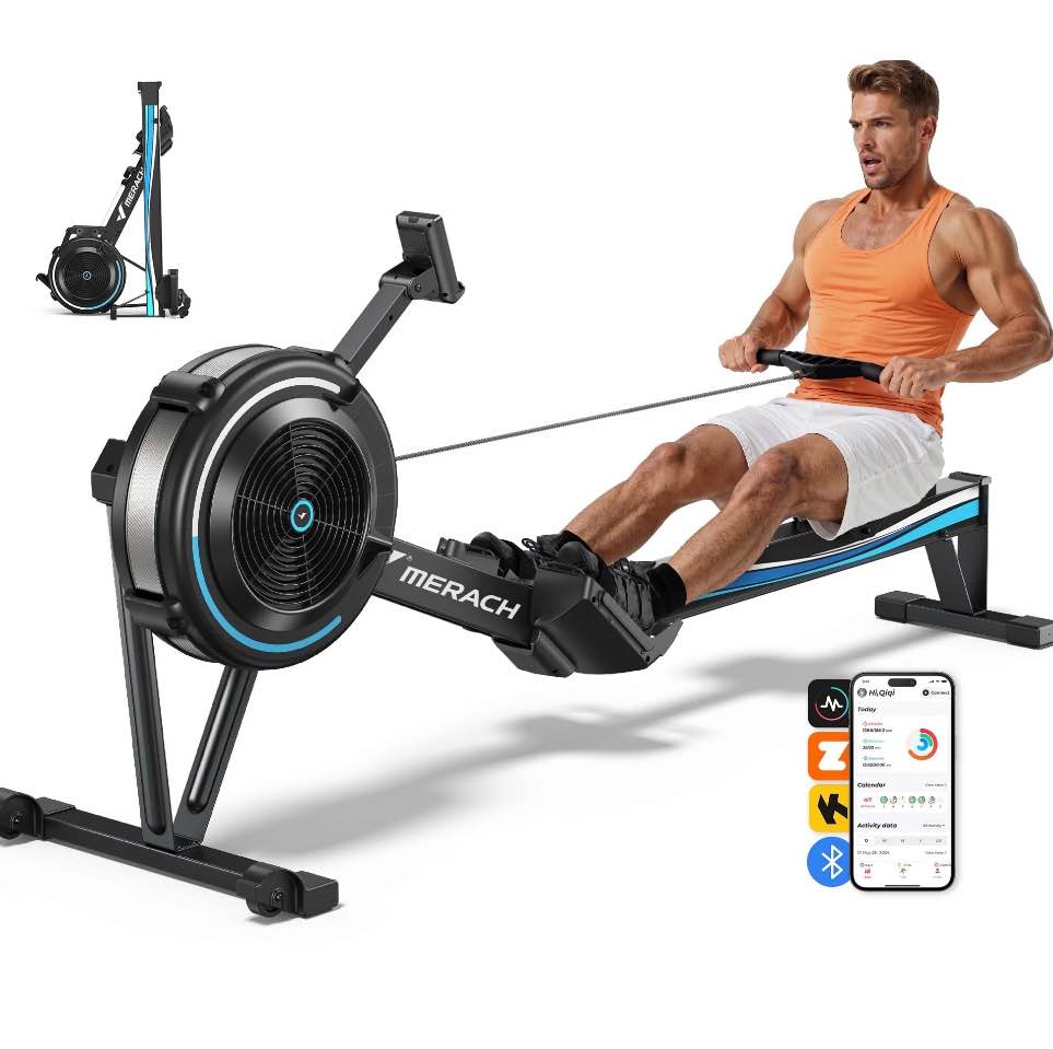 MERACH Air Rowing Machine for home, Professional Air Resistance Magnetic Rower Machine Quiet Resistance Dual Slide Rail with Max 350lb Weight Capacity for Home 90% Pre-assembled