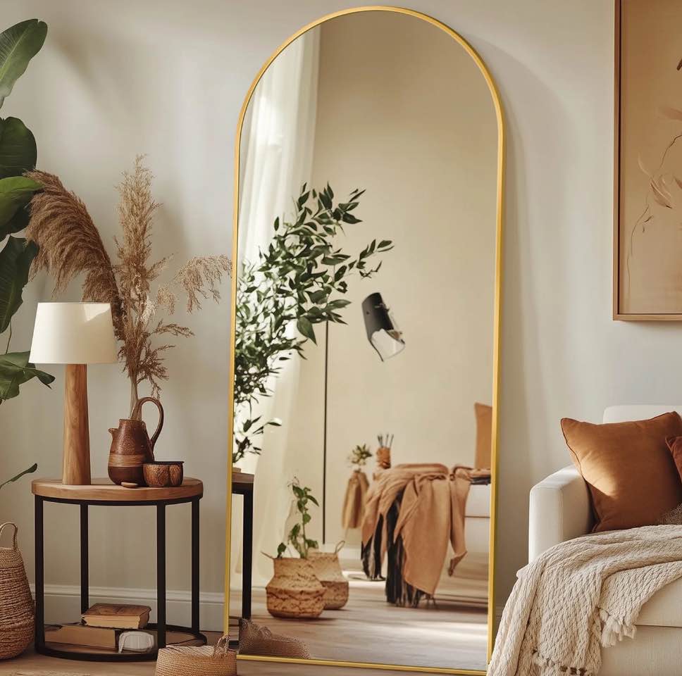 Antok 58.2 x 18  Arched Full Length Mirror Standing Floor Mirror Stand Up Mirror  Gold Frame