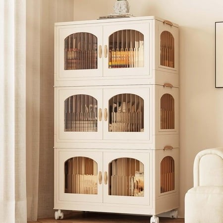 3 Pack LarKege Storage Bins with Lids 165QT Stackable Plastic Containers with Doors and Wheels Collapsible Closet Organizers for Home Dorm