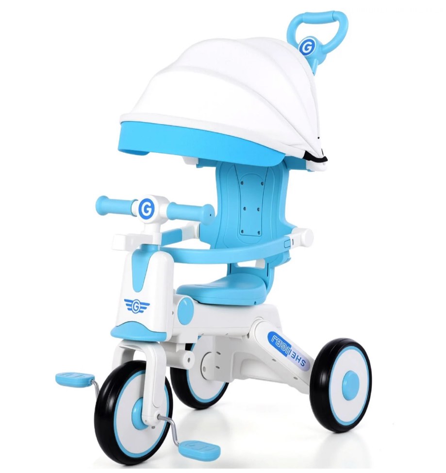 EOTVIA Tricycle for Kids, Toddler Tricycle with Light and Music, Kids Trike Beginner Tricycle with Removable Canopy, Baby Bike with Adjustable Push Handle, Toddler Bike for 1-4 Years Old Girls Boys